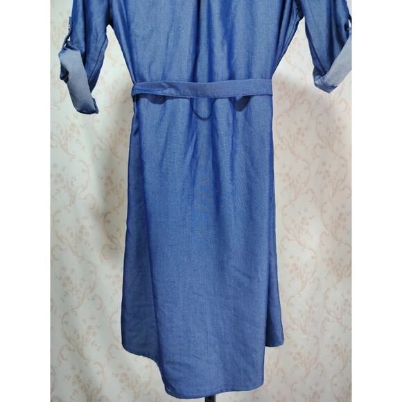 Mlle Gabrielle Lightweight Denim Look Dress Zip Front Tie Waist, Size S - Picture 15 of 16